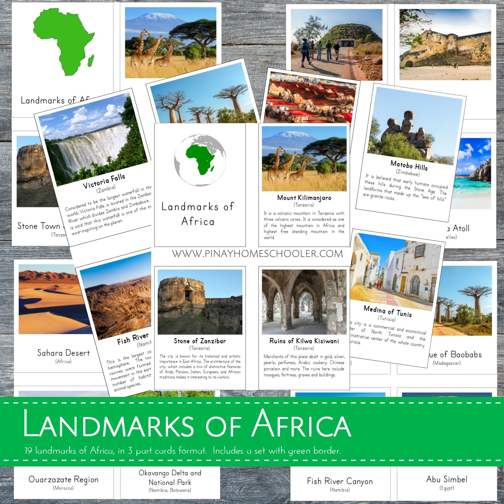 Landmarks of Africa Montessori 3 Part Cards and Fact Cards