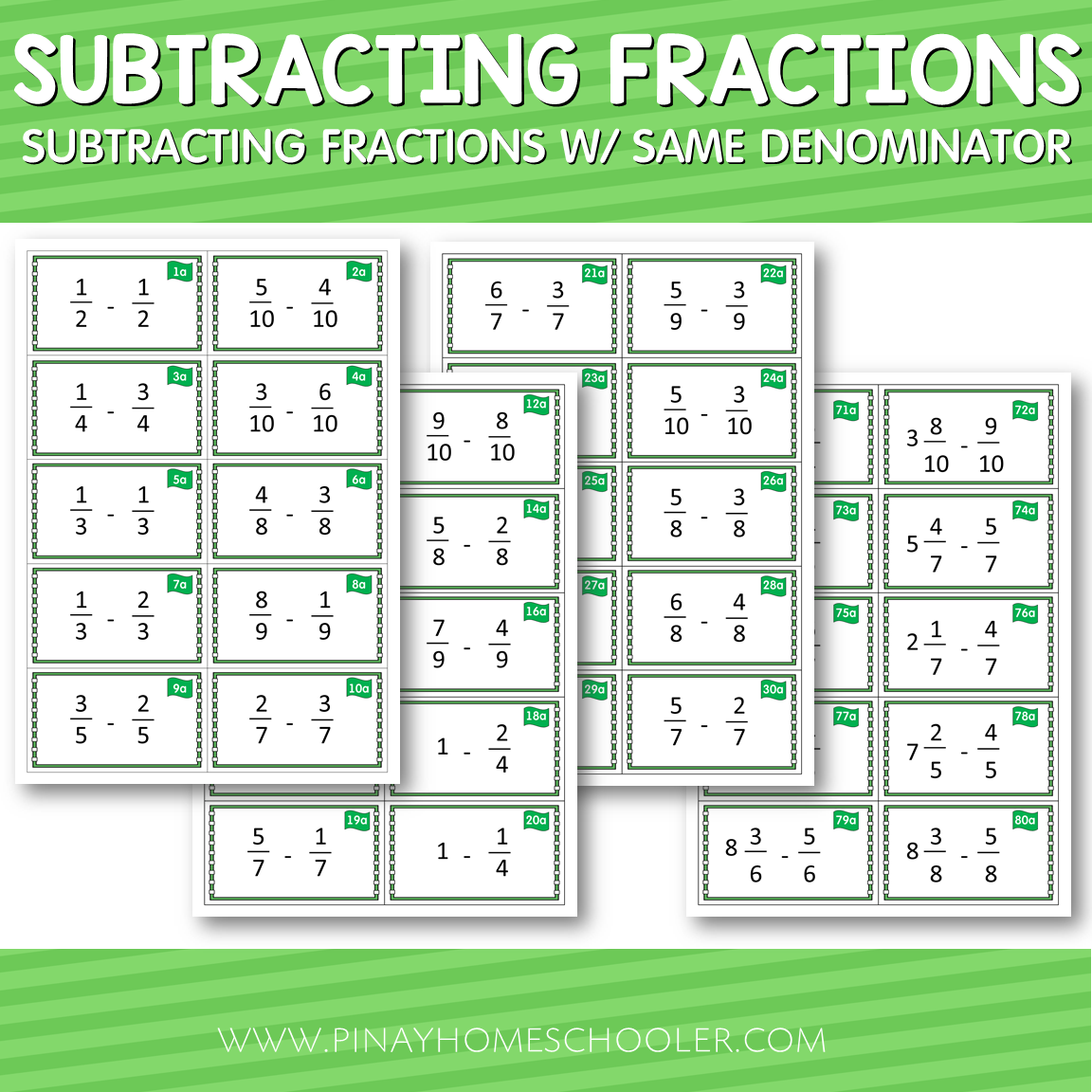 Montessori Subtracting Fractions with Same Denominator Cards