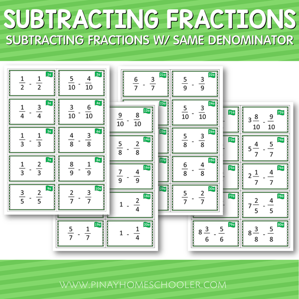 Montessori Subtracting Fractions with Same Denominator Cards