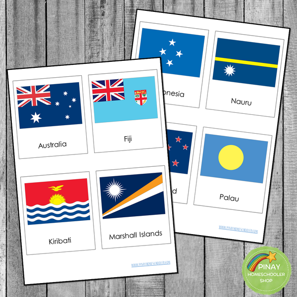 Oceania Australia Flags Montessori 3 Part Cards