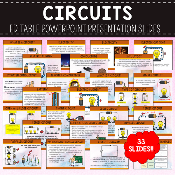 Circuits Presentation Slides (Editable) - Parallel and Series, Conductors, Insulators