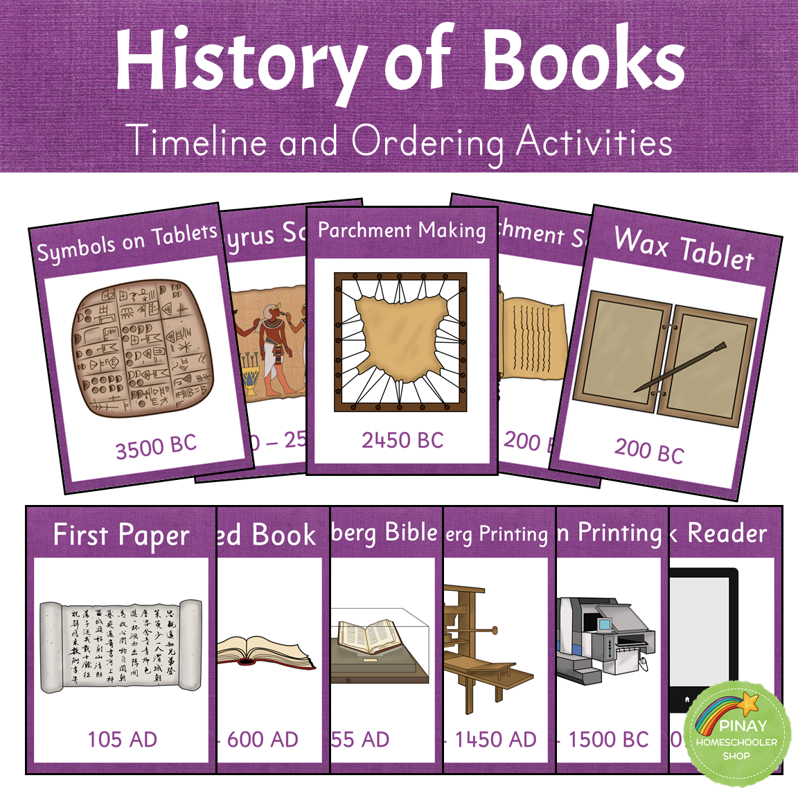 History of Books - Timeline and Ordering Activities