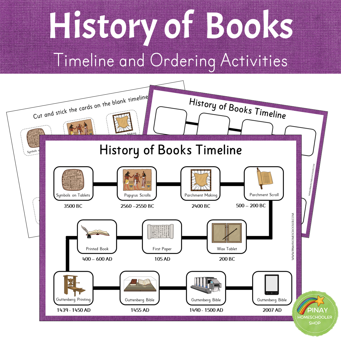 History of Books - Timeline and Ordering Activities