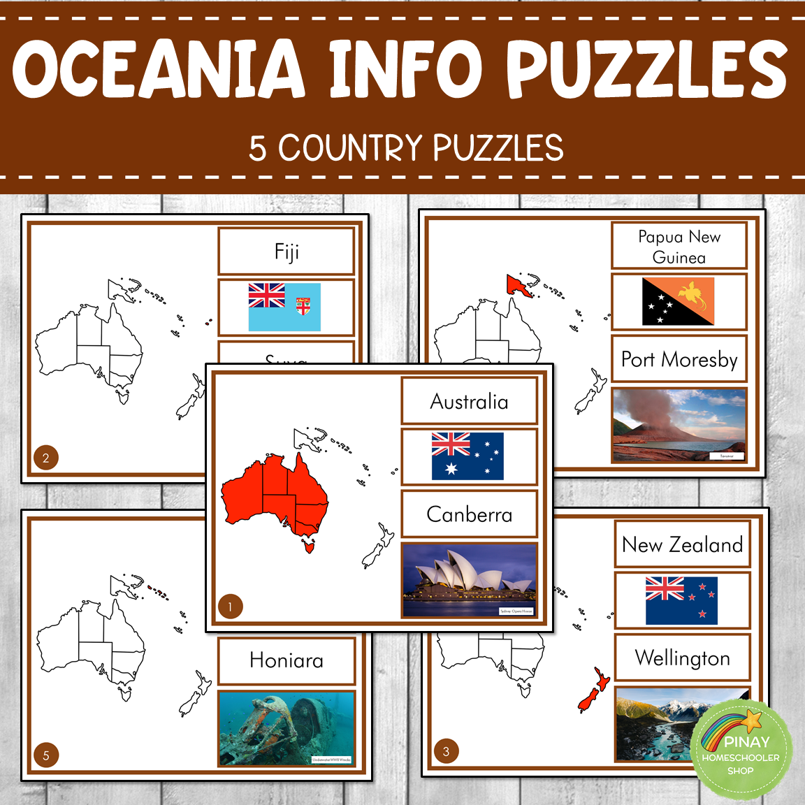 Montessori Oceania Country Facts Puzzles (EDITABLE)