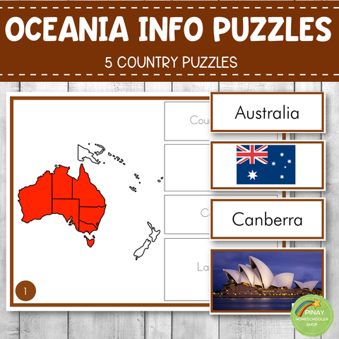 Montessori Oceania Country Facts Puzzles (EDITABLE)