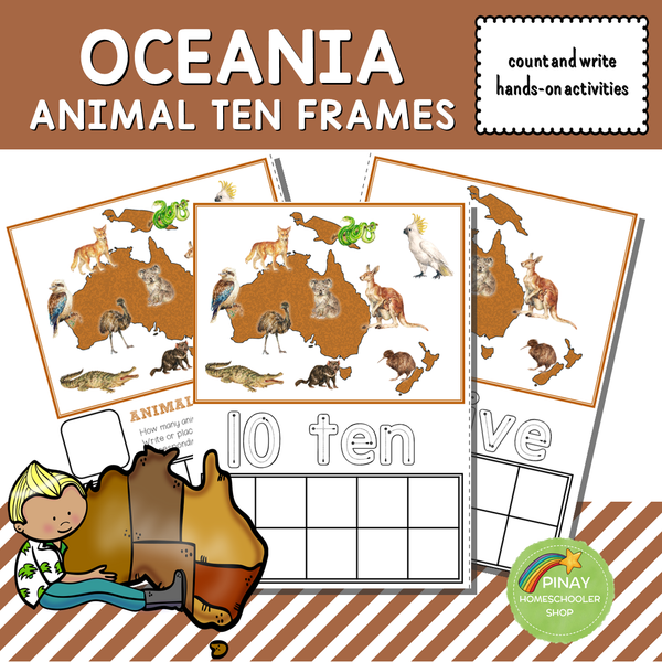 Oceania Animals Ten Frames Count and Write Activities