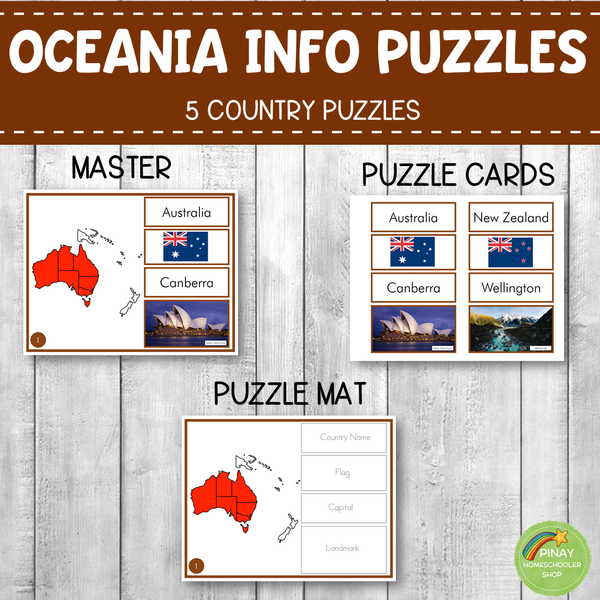 Montessori Oceania Country Facts Puzzles (EDITABLE)