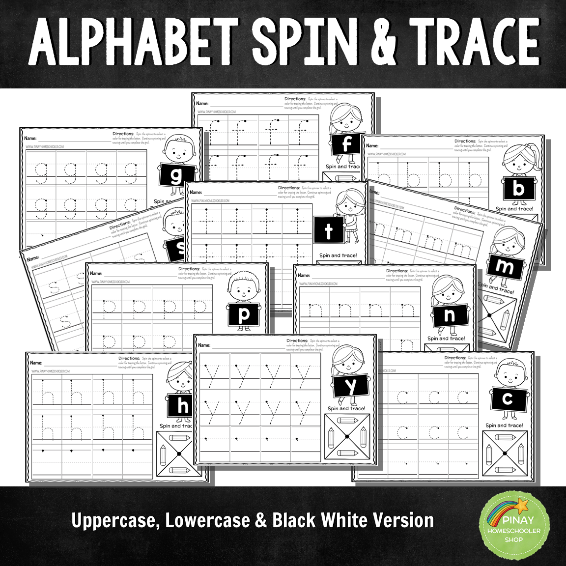 Alphabet Spin and Trace Worksheets