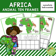 Africa Animals Ten Frames Count and Write Activities