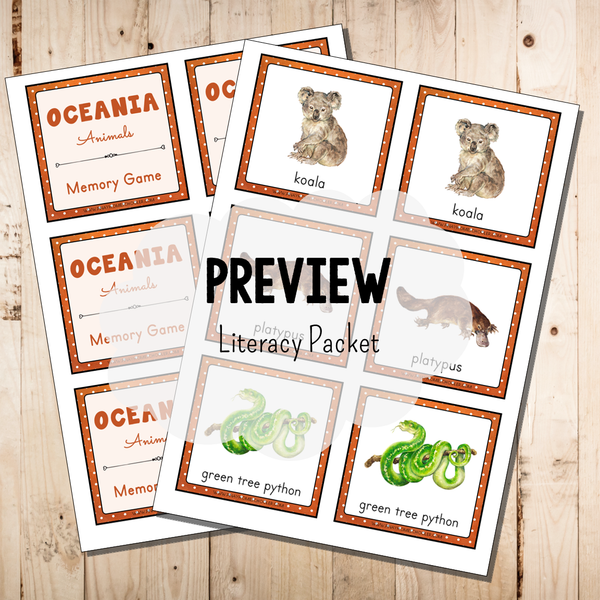 Oceania Australia Animals Literacy Packet