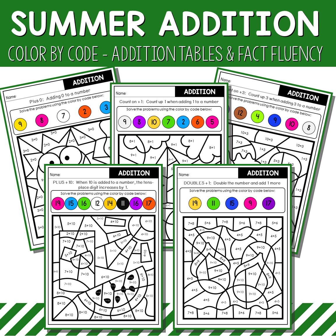 Color By Code Addition Tables and  Fact Fluency - Seasons Bundle