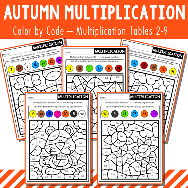 Color By Code Multiplication Tables 2 to 9 - Seasons Bundle