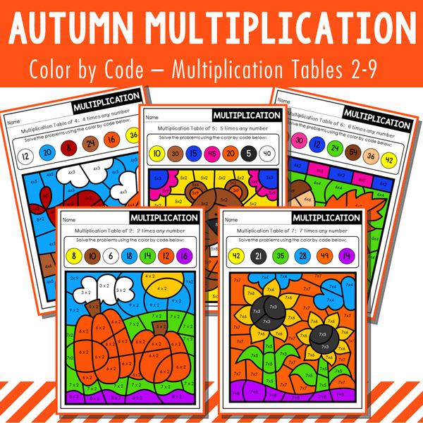 Color By Code Multiplication Tables 2 to 9 - Seasons Bundle