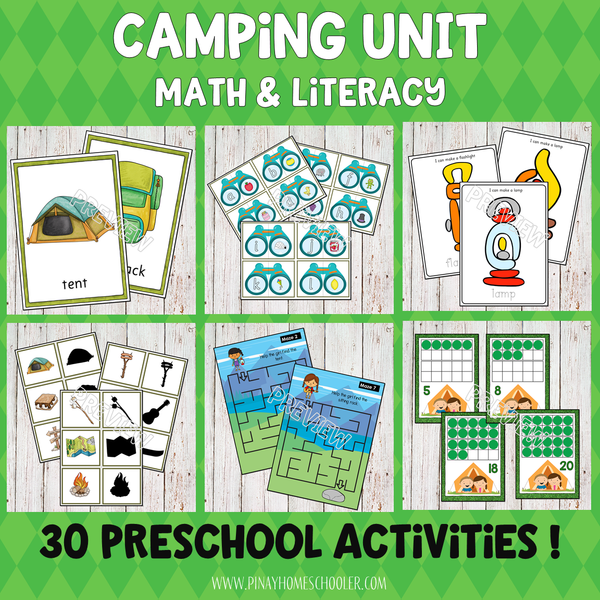 Camping Preschool Kindergarten Unit - Math and Literacy Centers