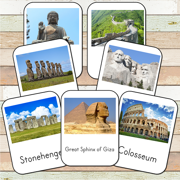 Montessori World Landmarks Toob 3 Part Cards