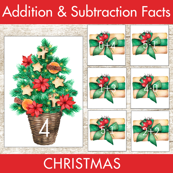 Christmas Addition and Subtraction Facts Fluency 1-12 Center