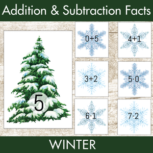 Winter Addition and Subtraction Facts Fluency 1-12 Center