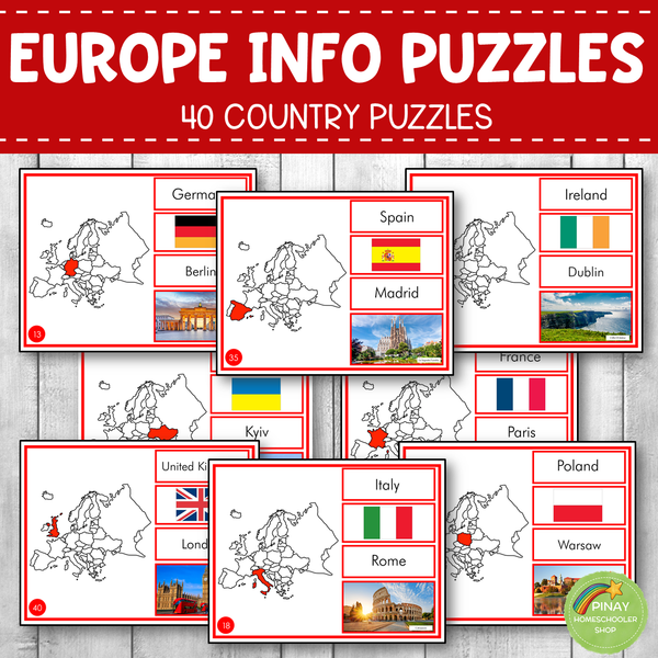 Montessori Europe Country Facts Puzzles (EDITABLE)