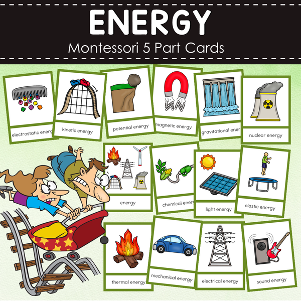 Forms of Energy Montessori Cards - Mechanical, Light, Thermal, Sound