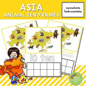 Asia Animals Ten Frames Count and Write Activities