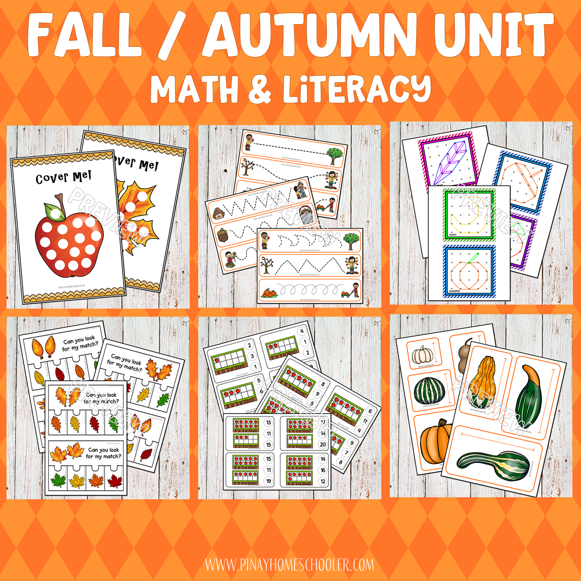 Fall Autumn Preschool Math and Literacy Pack