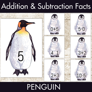 Penguin Addition and Subtraction Facts Fluency 1-12 Center