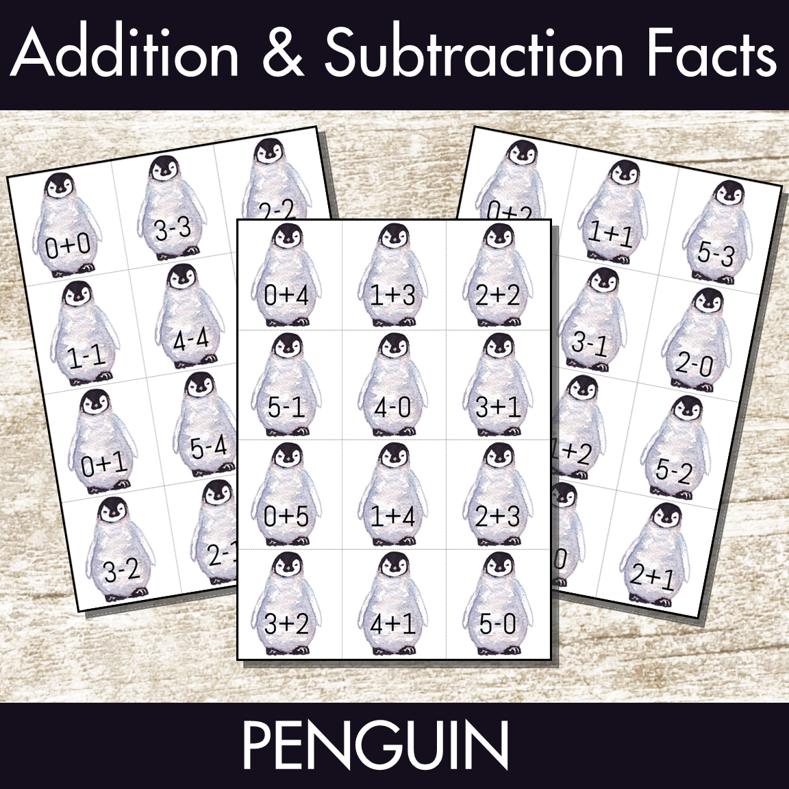 Penguin Addition and Subtraction Facts Fluency 1-12 Center