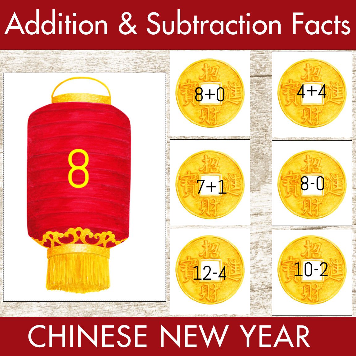 Chinese New Year Addition and Subtraction Facts Fluency 1-12 Center
