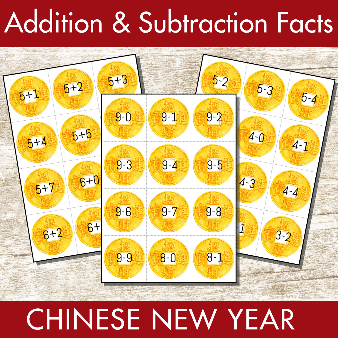 Chinese New Year Addition and Subtraction Facts Fluency 1-12 Center
