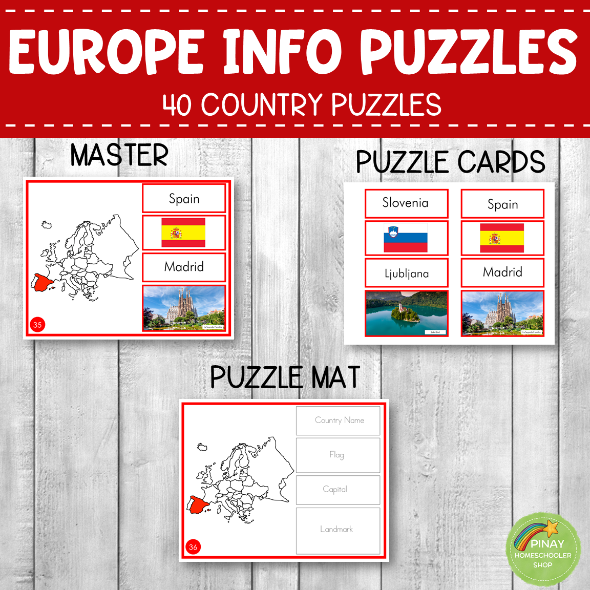 Montessori Europe Country Facts Puzzles (EDITABLE)