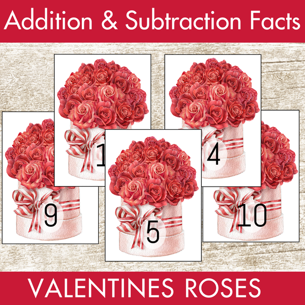 Valentine's Day Roses Addition and Subtraction Facts Fluency 1-12 Center