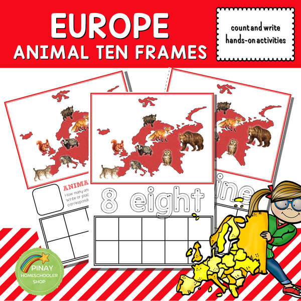 Europe Animals Ten Frames Count and Write Activities