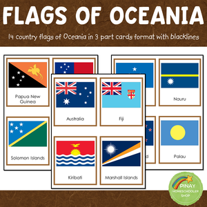 Oceania Australia Flags Montessori 3 Part Cards