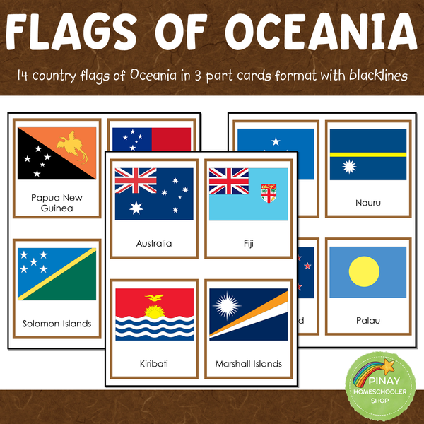 Oceania Australia Flags Montessori 3 Part Cards