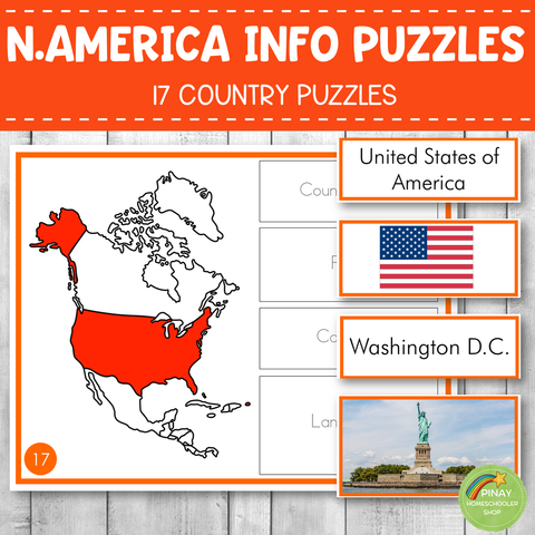 Montessori North America Country Facts Puzzles (EDITABLE)